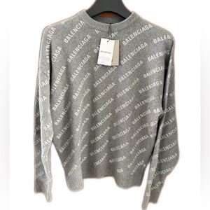 🚩steal authentic Balenciaga Grey All-Over Logo Crewneck Sweater